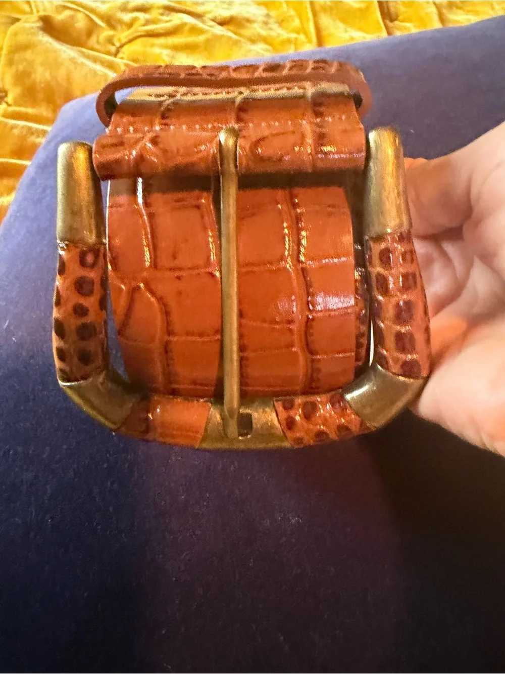 Sezane sophie Croc-Embossed Leather Belt in cognac - Rustic Accent